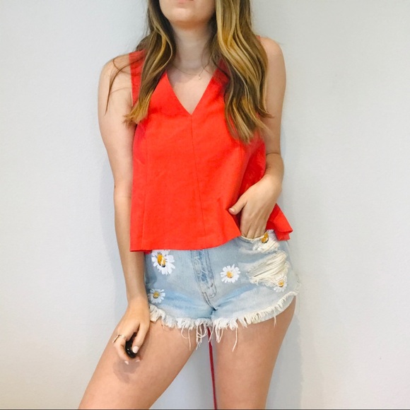 Free people red orange lace up back tank top - Picture 2 of 8